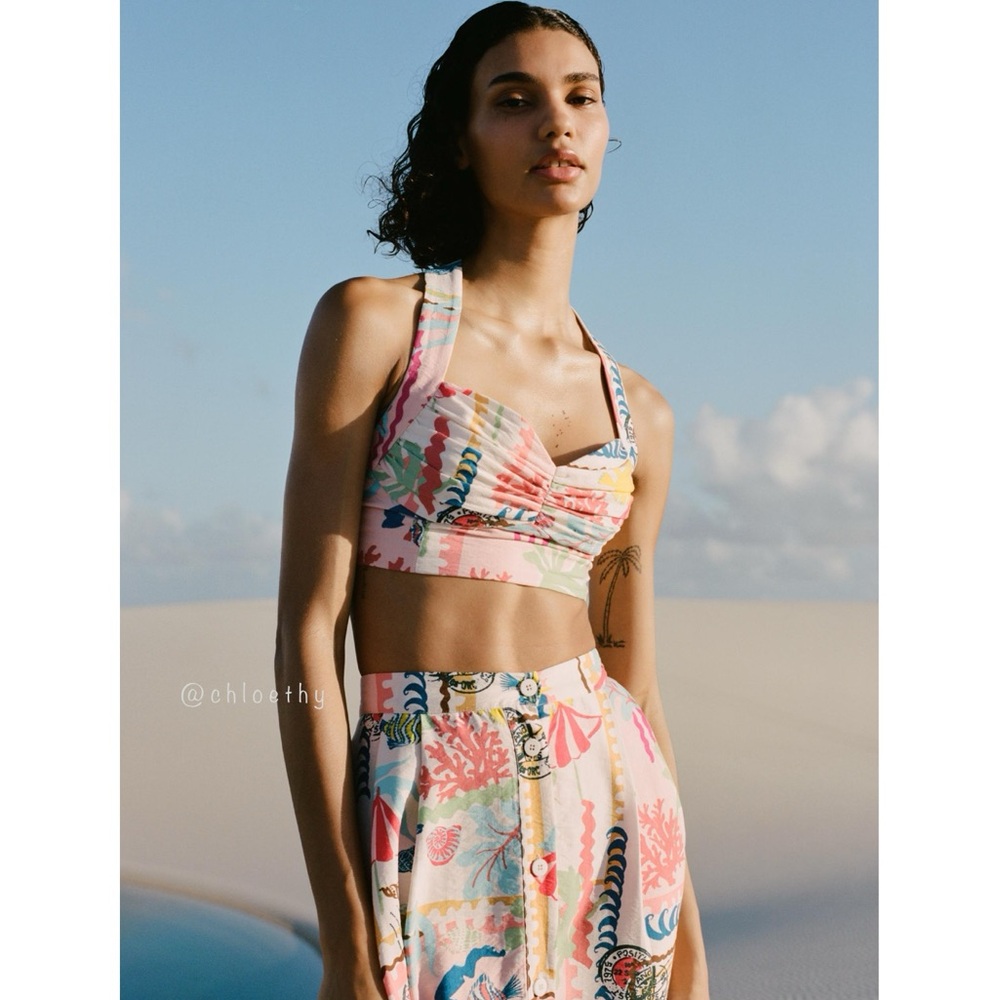 Zara 2-piece PATCHWORK PRINT TOP and PATCHWORK PRINTED CAPE SKIRT - Picture 2 of 11